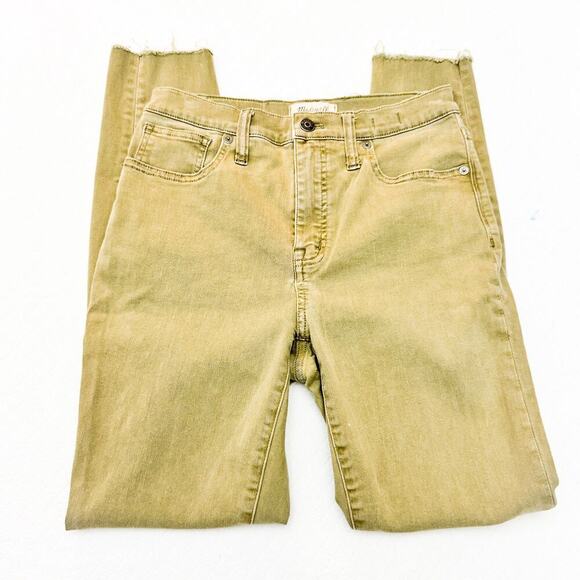 Madewell 9" High-Rise Skinny Green Khaki Denim Jeans Raw Hem Size 28 - Picture 4 of 10